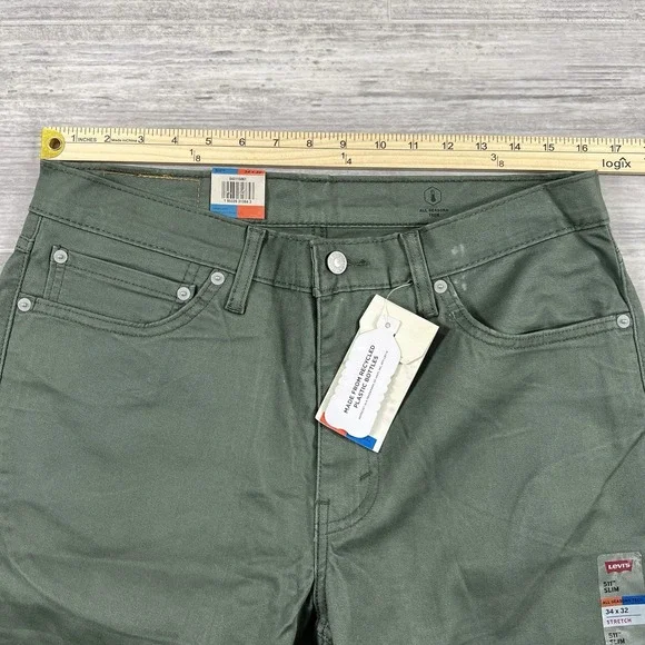 Levi's 511 Slim Fit All Seasons Tech Men's 34x32 Stretch Green Pants New - Picture 4 of 8